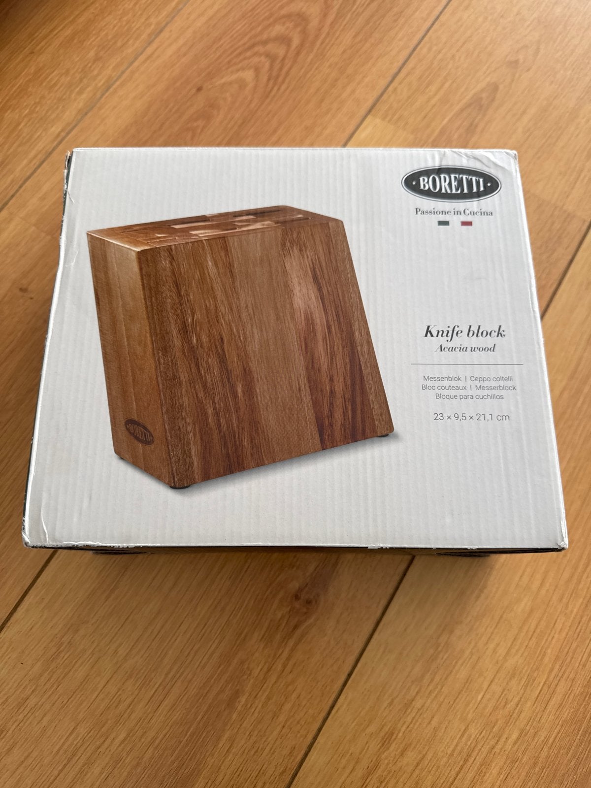 Boretti messenblok van acaciahout - Nieuw in doos, Overige typen, Hout, Nieuw, Ophalen of Verzenden