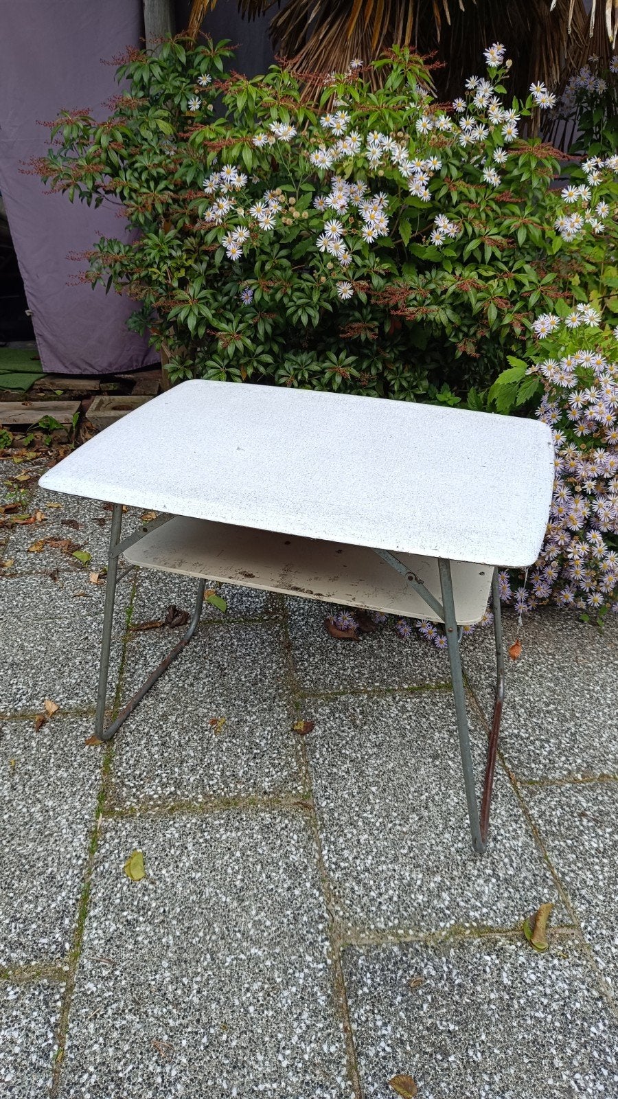 Vintage opklapbare campingtafel met extra plank, Ophalen, Gebruikt, Rechthoekig, Metaal