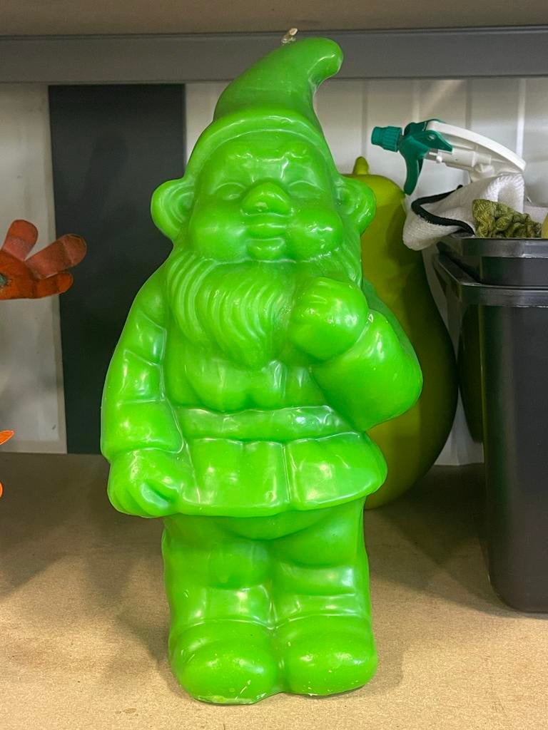 Groene tuinkabouter kaars, Ophalen of Verzenden, Gebruikt, Kunststof, Tuinkabouter