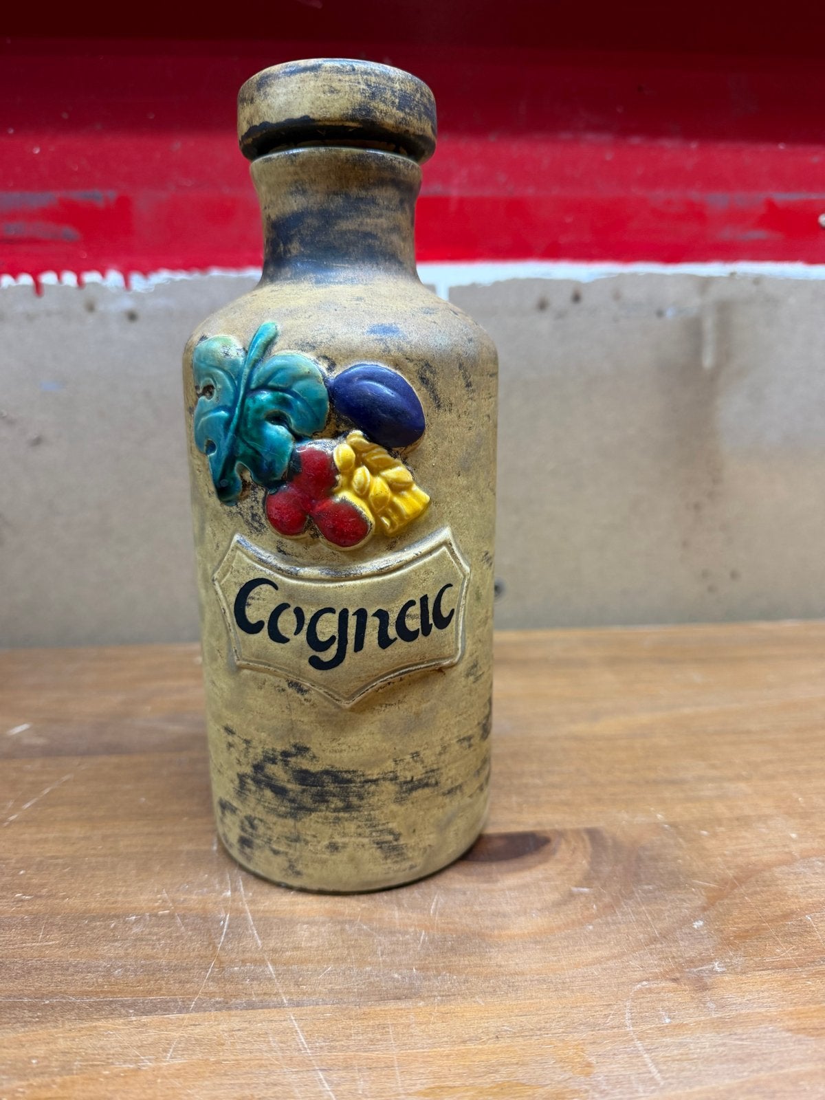 Vintage Cognac Fles - Keramiek met Kurk, Ophalen of Verzenden