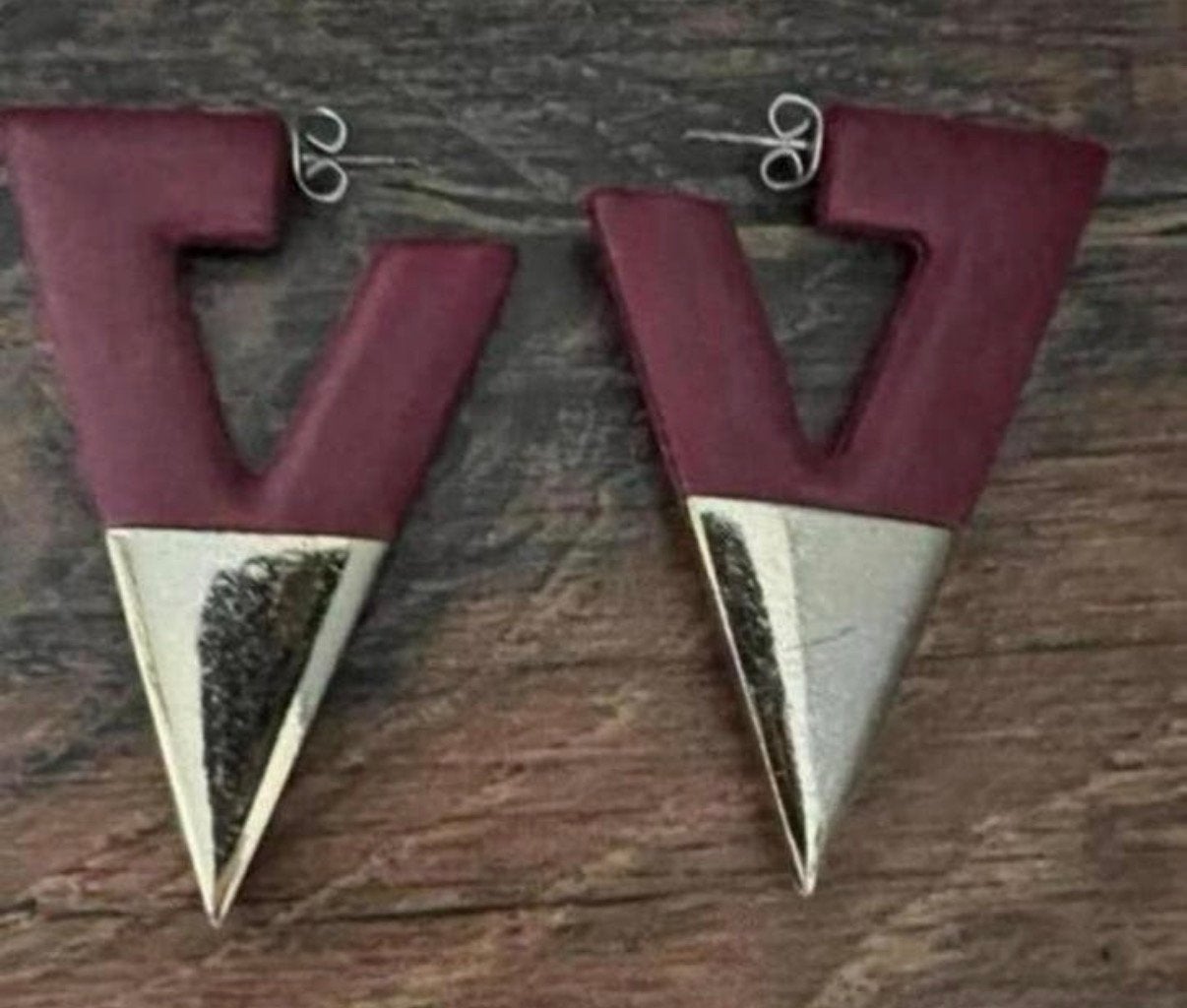 Vintage oorbellen aubergine / goud 5,5-3,5 cm, Ophalen of Verzenden, Zo goed als nieuw, Goud, Overige materialen