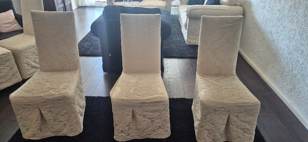 6 eetkamerstoelen, Ophalen, Gebruikt, Wit, Stof