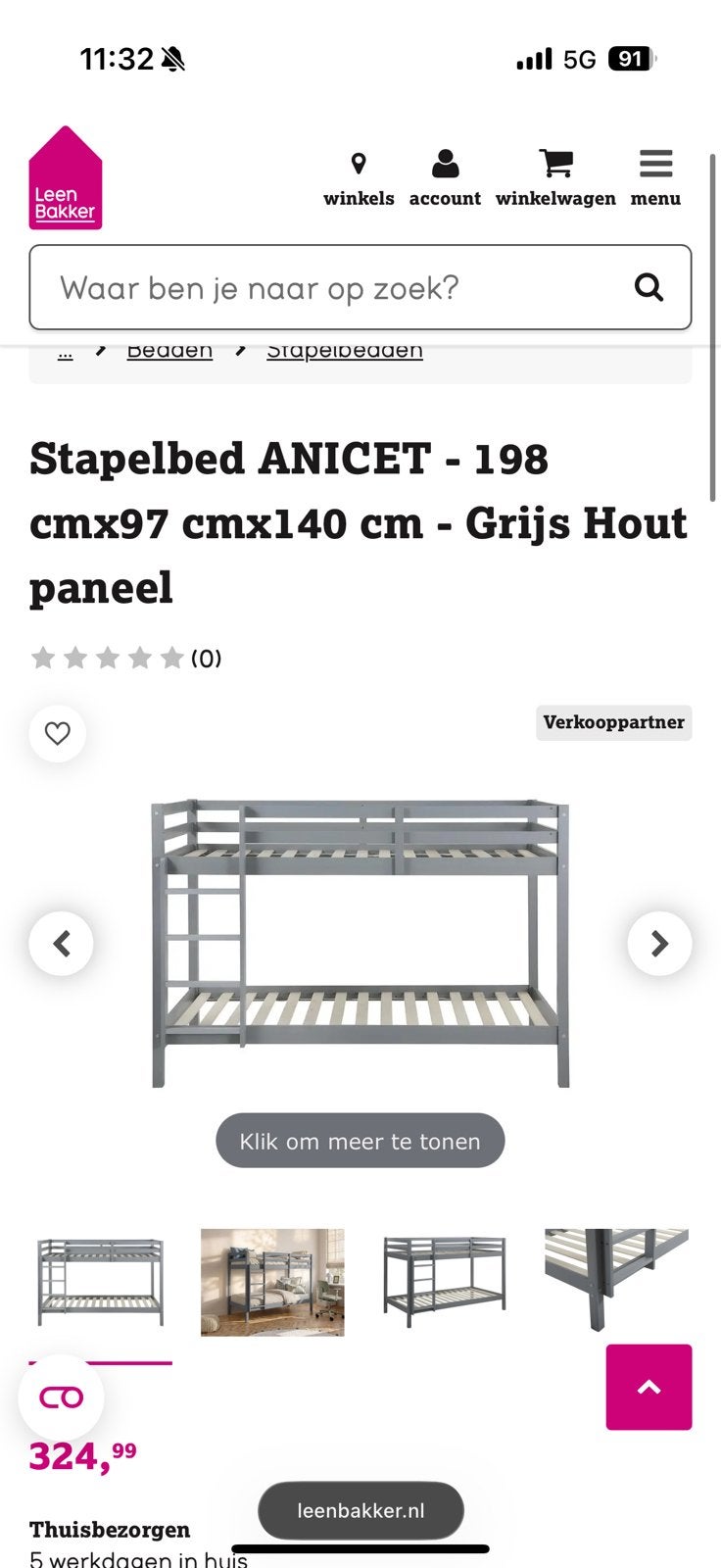 Stapelbed hout, Ophalen, Zo goed als nieuw, Stapelbed