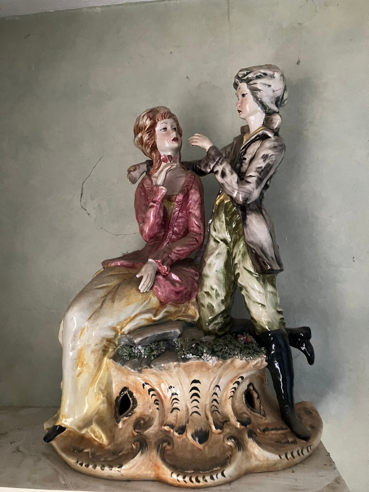 4 oude capodimonte beelden, waaronder 1 lamp en 1 set en nog, Ophalen of Verzenden