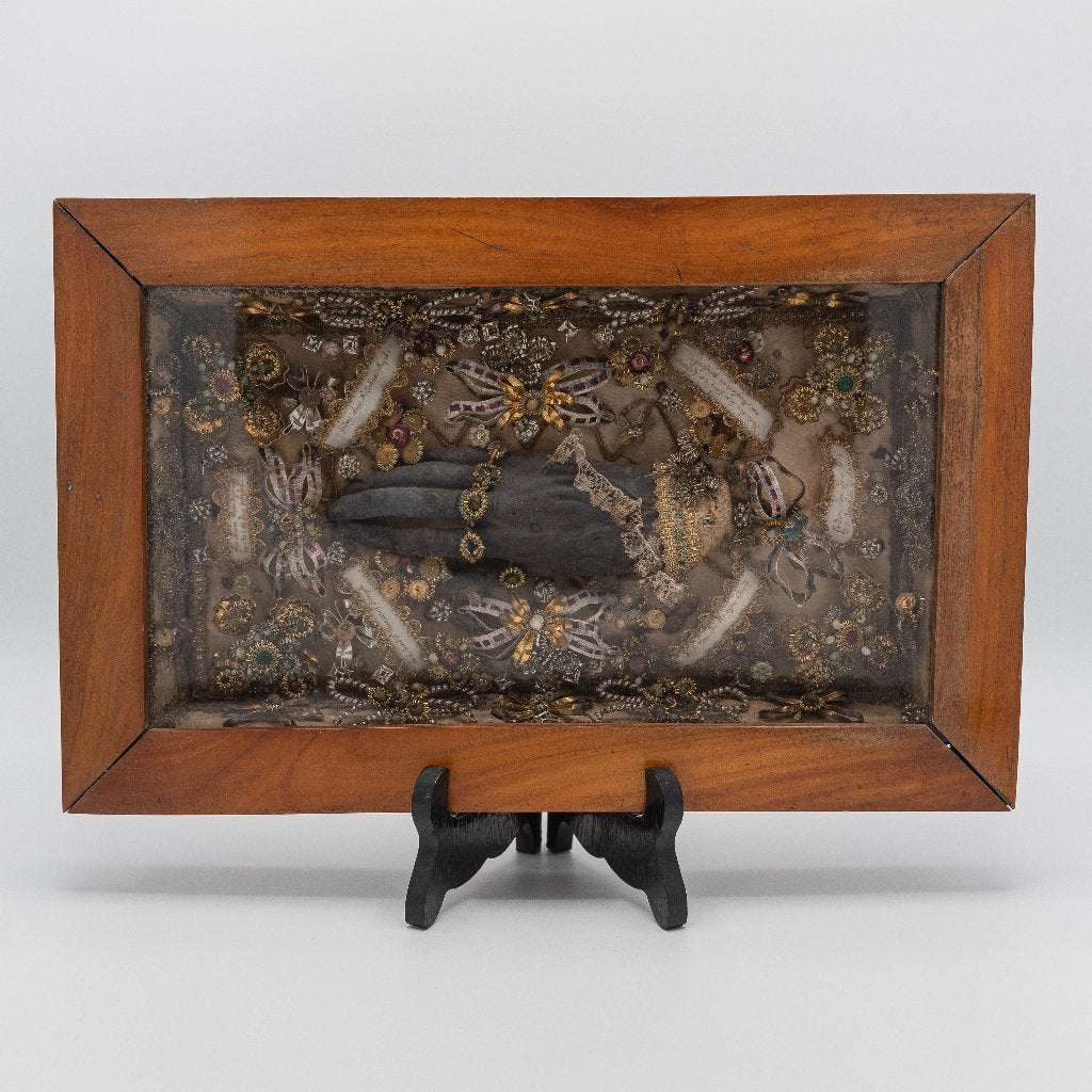 Reliek / kloosterwerk in lijst, 18e-eeuw, Antiek en Kunst, Antiek | Religie, Ophalen of Verzenden