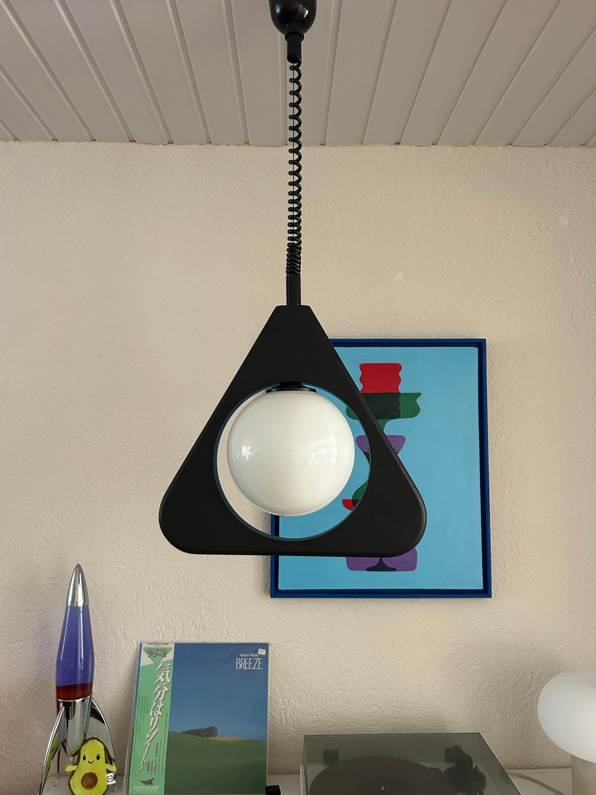 Vintage Bony Design Hanglamp - Zwart met Melkglas Bol, Ophalen, Gebruikt, Glas, E27 (groot)