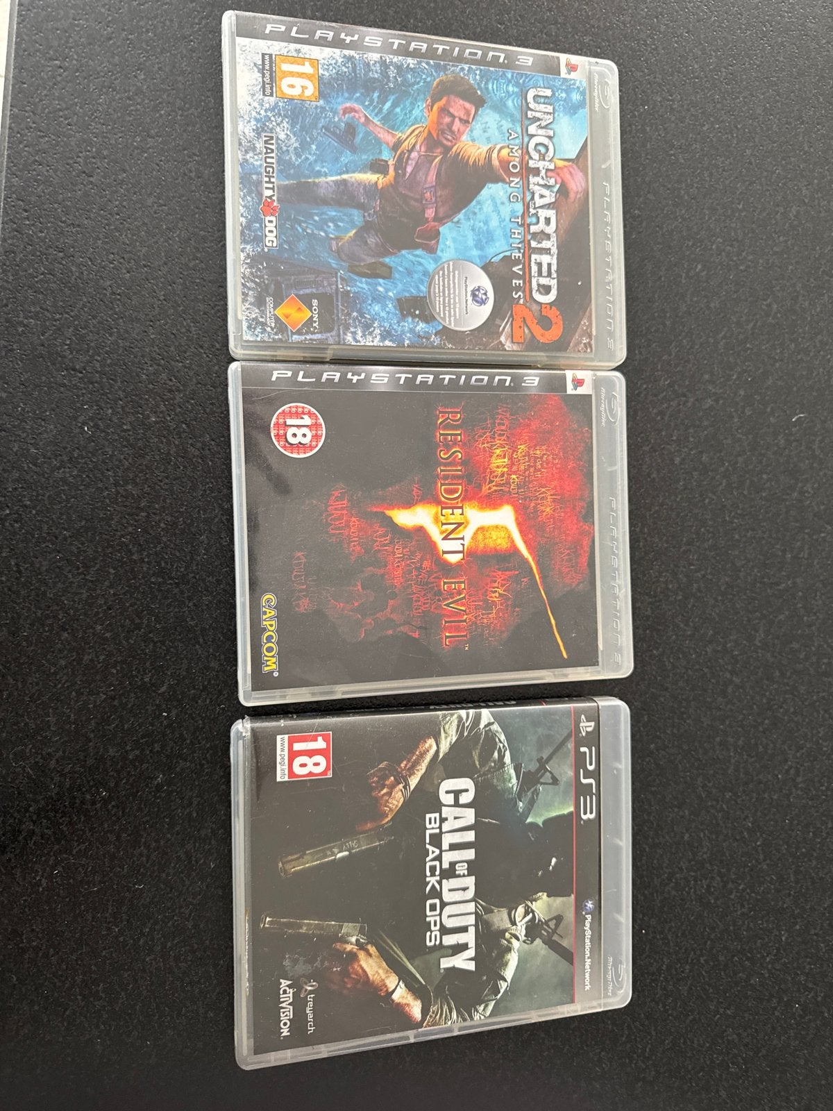 PS3 Games: Uncharted 2, Resident Evil 5, Call of Duty Black, Ophalen of Verzenden, Gebruikt, Met games