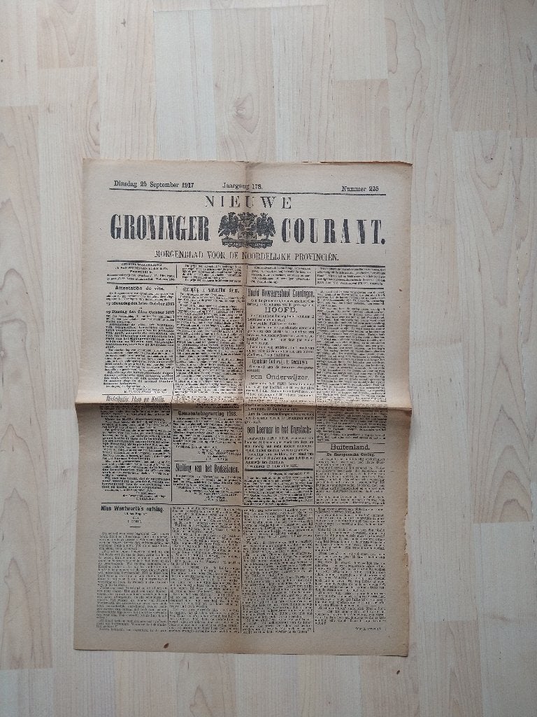 Nieuwe Groninger Courant. Dinsdag 25 september 1917, Ophalen of Verzenden, Nieuw, Muziek, Film of Tv