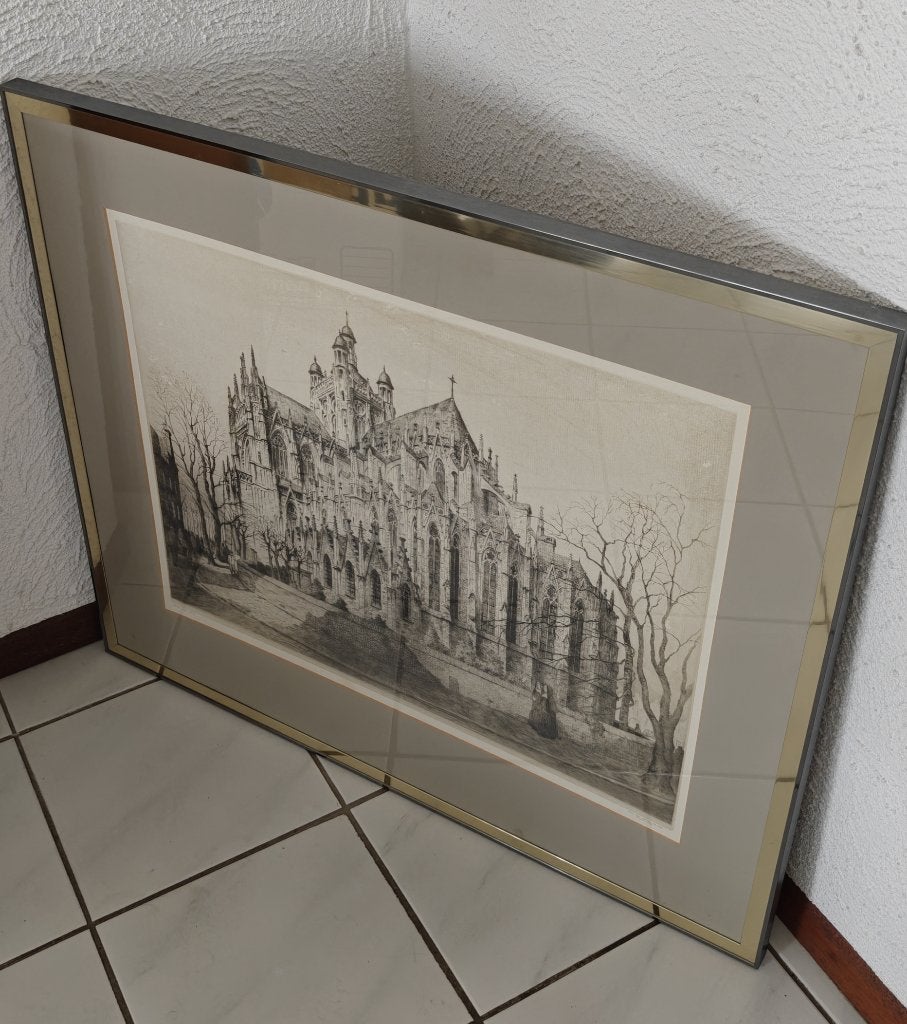 Grote Ets van de Sint jan Den Bosch Hendrik de Laat postume, Antiek en Kunst, Ets, Architectuur, 75 cm, Gesigneerd