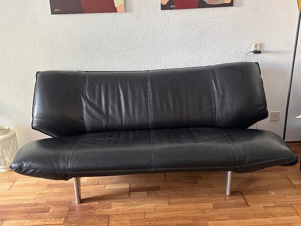 Leolux Tango leren bank, zwart, 3-zits, verstelbaar, Ophalen, Gebruikt, 150 tot 200 cm, Driepersoons