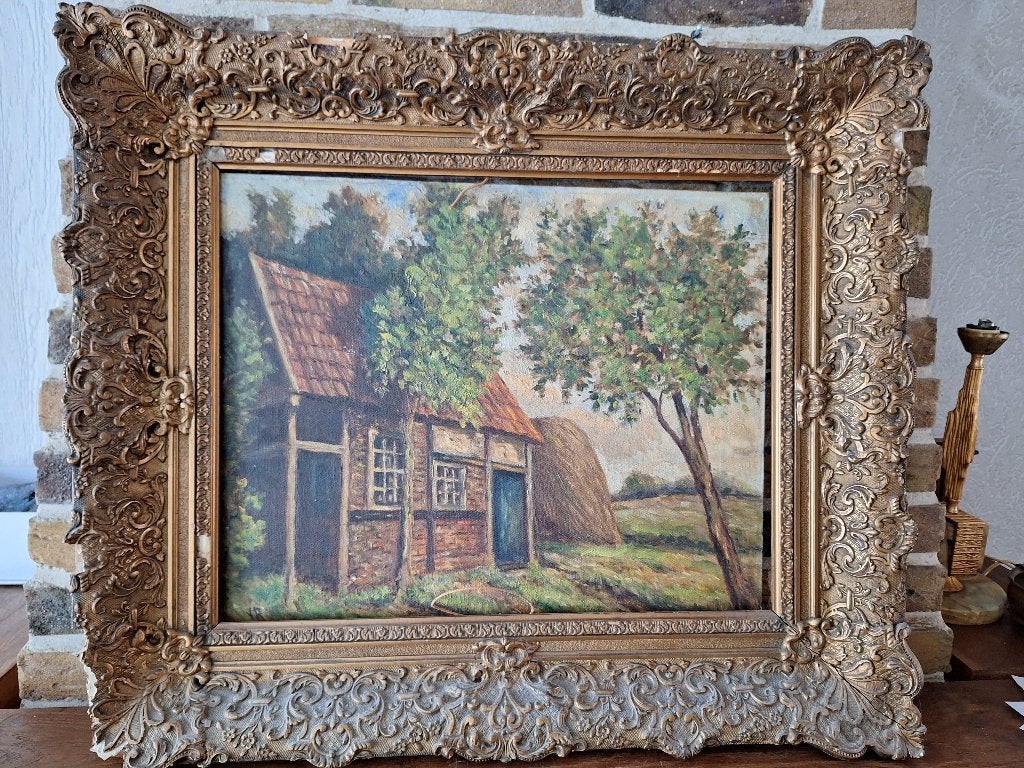 antieke baroklijst 71x62cm met schilderij. Opknapper, Ophalen, Paneel, Realistisch, Landschap