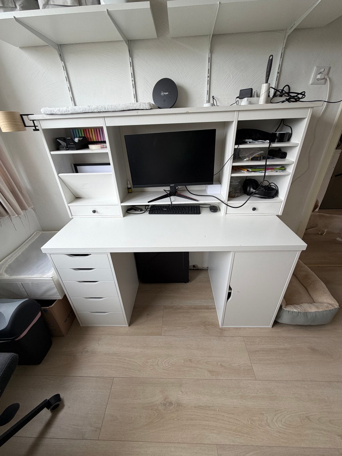 IKEA Bureau met opzetstuk, ladeblok en opbergkast, Ophalen, Gebruikt, Met lades, Spaanplaat of MDF