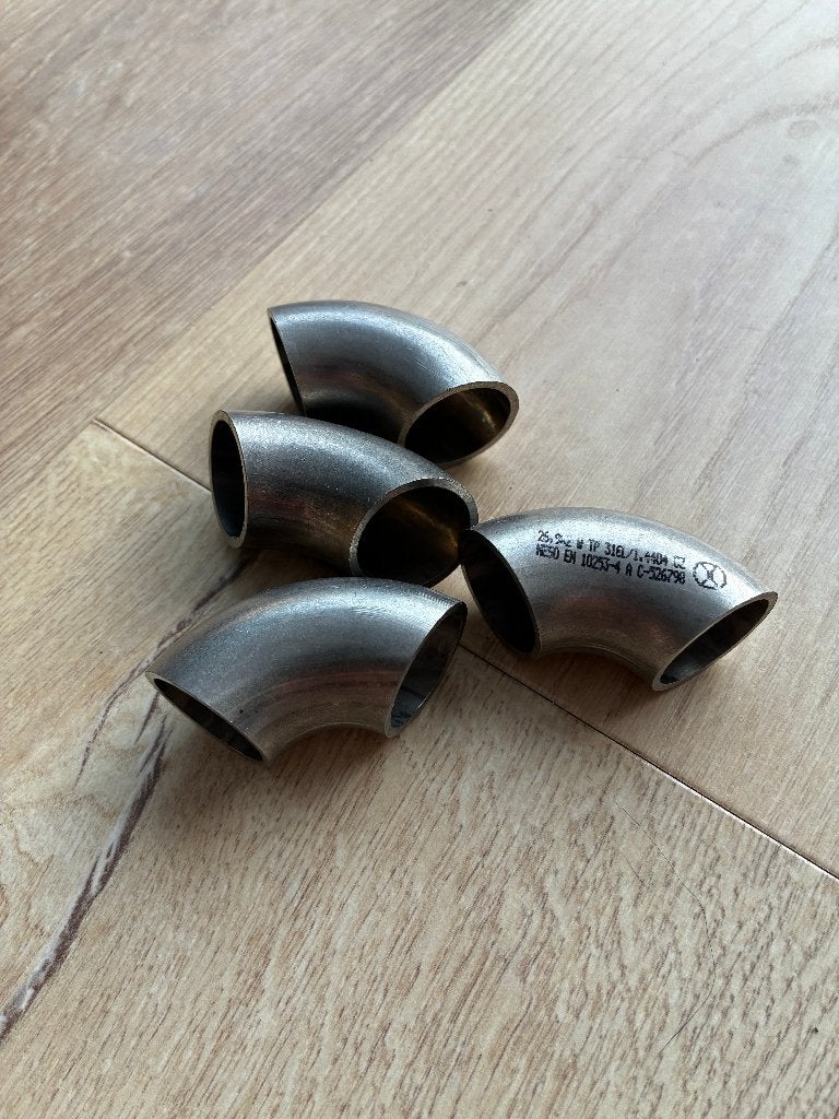 RVS 316L lasbochten 90 graden 26,9 mm 4 stuks, Bochten, Nieuw, Rvs, Minder dan 2 meter