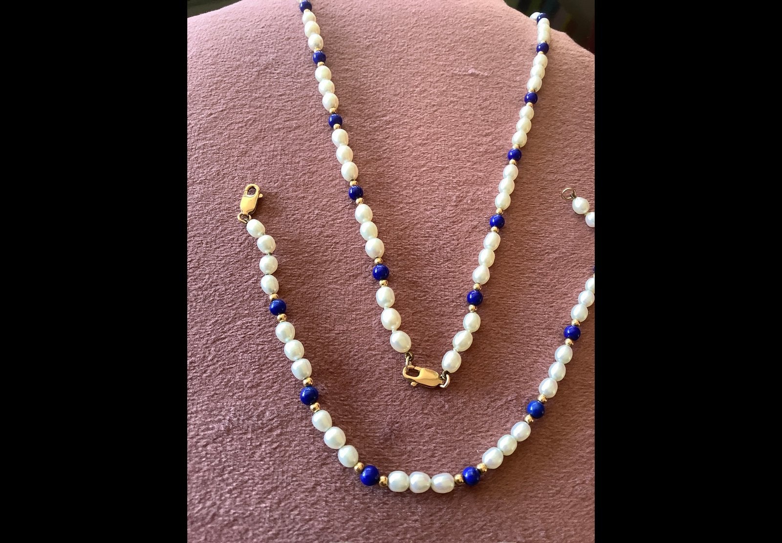 Vintage gouden armband ketting oorbellen Lapis Lazuli parels, Sieraden, Tassen en Uiterlijk, Kettingen, Verzenden, Zo goed als nieuw