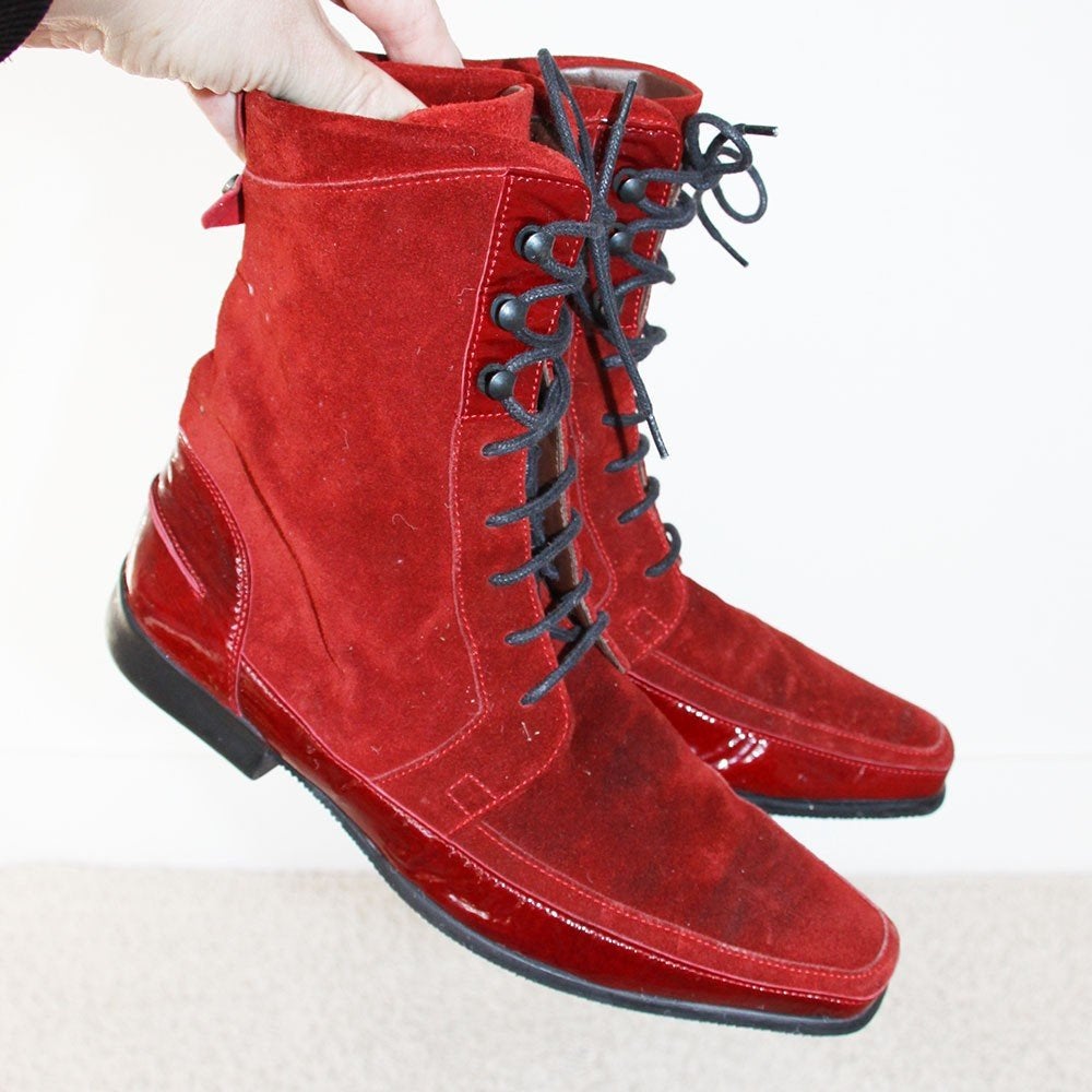 Rode Suede Floris Van Bommel Laarzen s28 (Maat 38) € 95,-