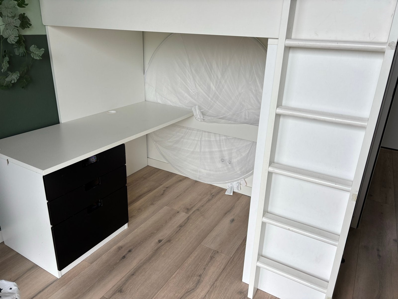 IKEA Hoogslaper met bureau en opbergruimte - Wit, Ophalen, Gebruikt, Hoogslaper