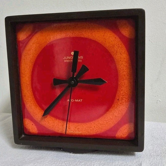 vintage oranje klok jaren 70 tafelklok Junghans electronic, Ophalen, Gebruikt, Nvt, Oranje