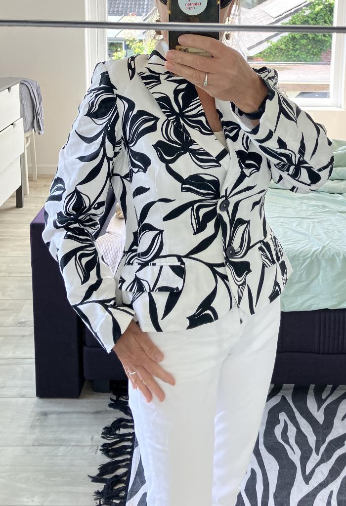 Zomerse colbert luchtige blazer maat S 36 zwart wit M&S, Wit, Ophalen of Verzenden, Zo goed als nieuw, Jasje