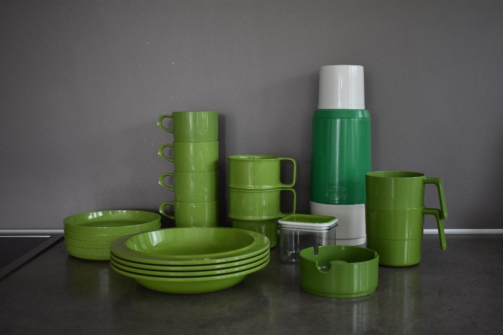 Mepal vintage retro groen buiten servies 4 personen, Ophalen of Verzenden, Gebruikt