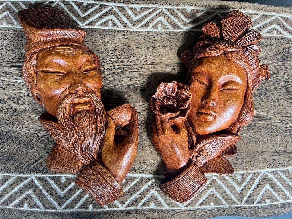 Chinese beelden wanddecoratie man vrouw chinees echtpaar, Huis en Inrichting, Steen/keramiek, Ophalen of Verzenden, Bruin, Schipluidenlaan 20 5035KJ Tilburg
