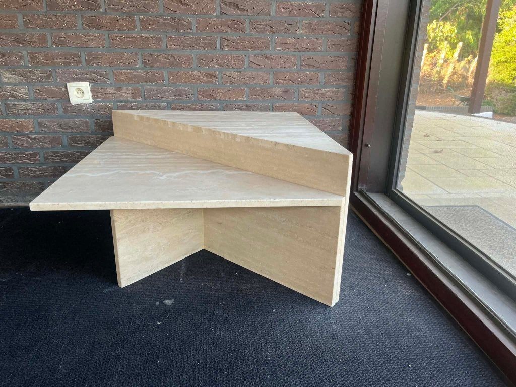 Design travertin salontafel up&up 70x70, Huis en Inrichting, Tafels | Salontafels, 100 tot 150 cm, Nieuw, Rechthoekig, 50 tot 100 cm