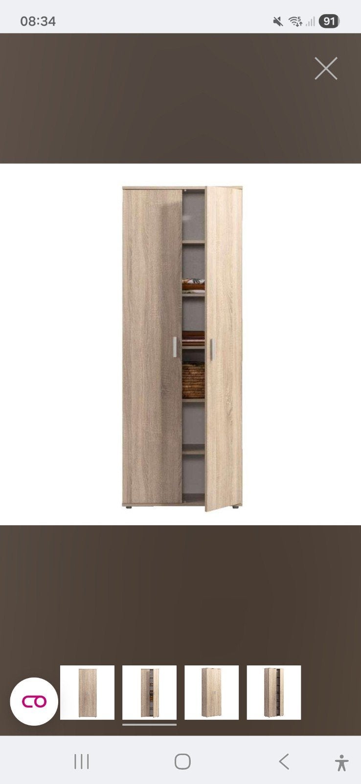 Kast Inca 2-deurs Leen Bakker - eikenkleur - 184x70x34,5 cm, Huis en Inrichting, Ophalen, Met deur(en), 50 tot 100 cm, Zo goed als nieuw