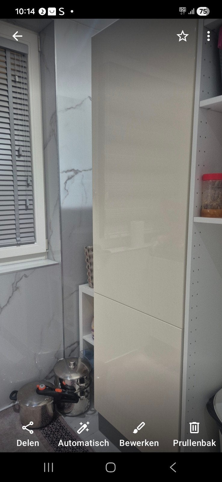 Inbouw koelkast met ombouwkast - Hoogglans licht beige, Ophalen, 150 tot 200 liter, 160 cm of meer, 45 tot 60 cm