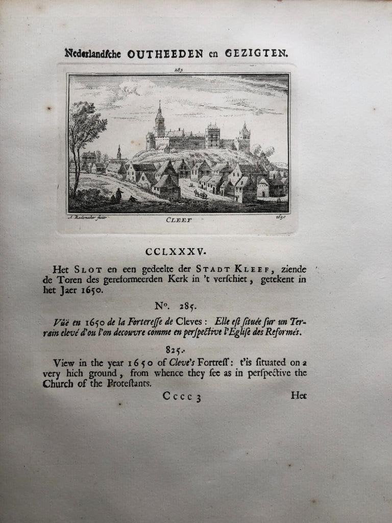 285 / Cleef Kleef de Stad Kopergravure 1733, Antiek en Kunst, Ophalen of Verzenden
