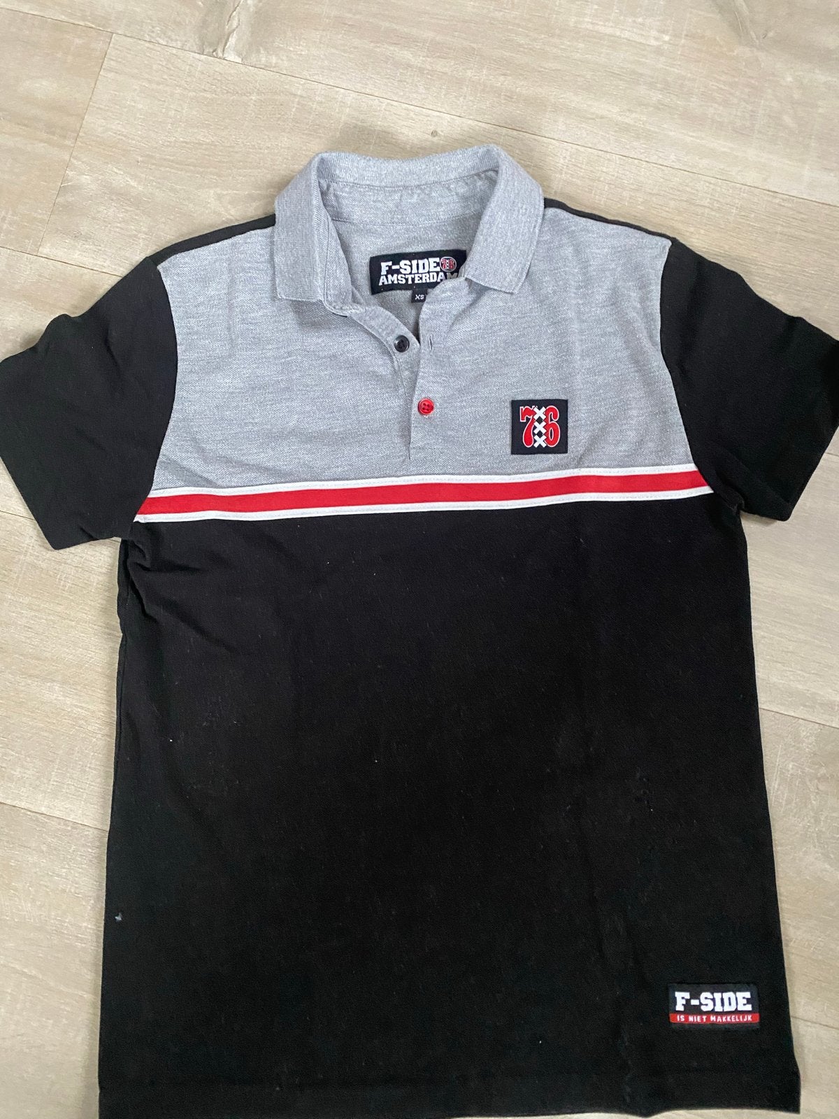 F-SIDE Ajax Amsterdam Polo Shirt - Zwart/Grijs/Rood, Ophalen of Verzenden, Zo goed als nieuw, Maat 46 (S) of kleiner, Zwart