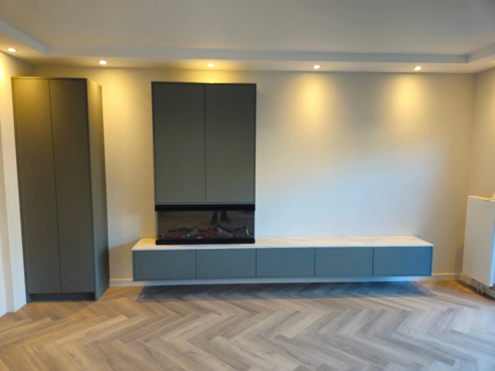 Maatwerk TV-meubel met elektrische haard, Nieuw, Ophalen of Verzenden, 200 cm of meer, Minder dan 100 cm