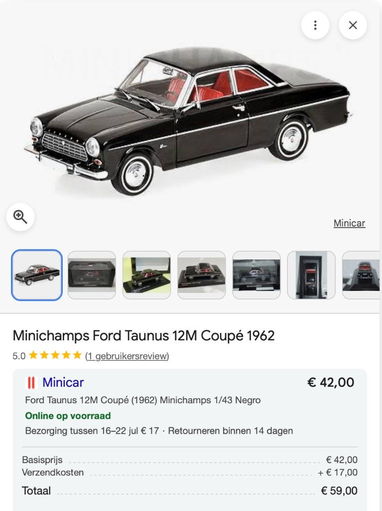 Ford Taunus coupe 1962 schaal 1/43, Verzenden, Zo goed als nieuw, Auto, MiniChamps
