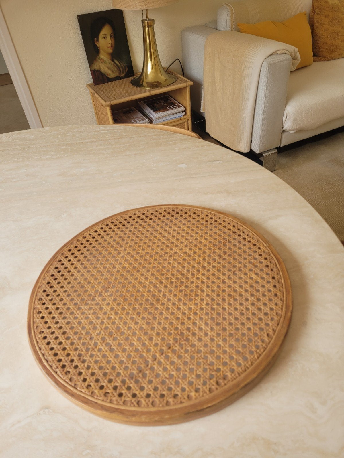 Antiek frans klein Tafelblad/ dienblad rotan riet, Huis en Inrichting, Woonaccessoires | Overige, Ophalen