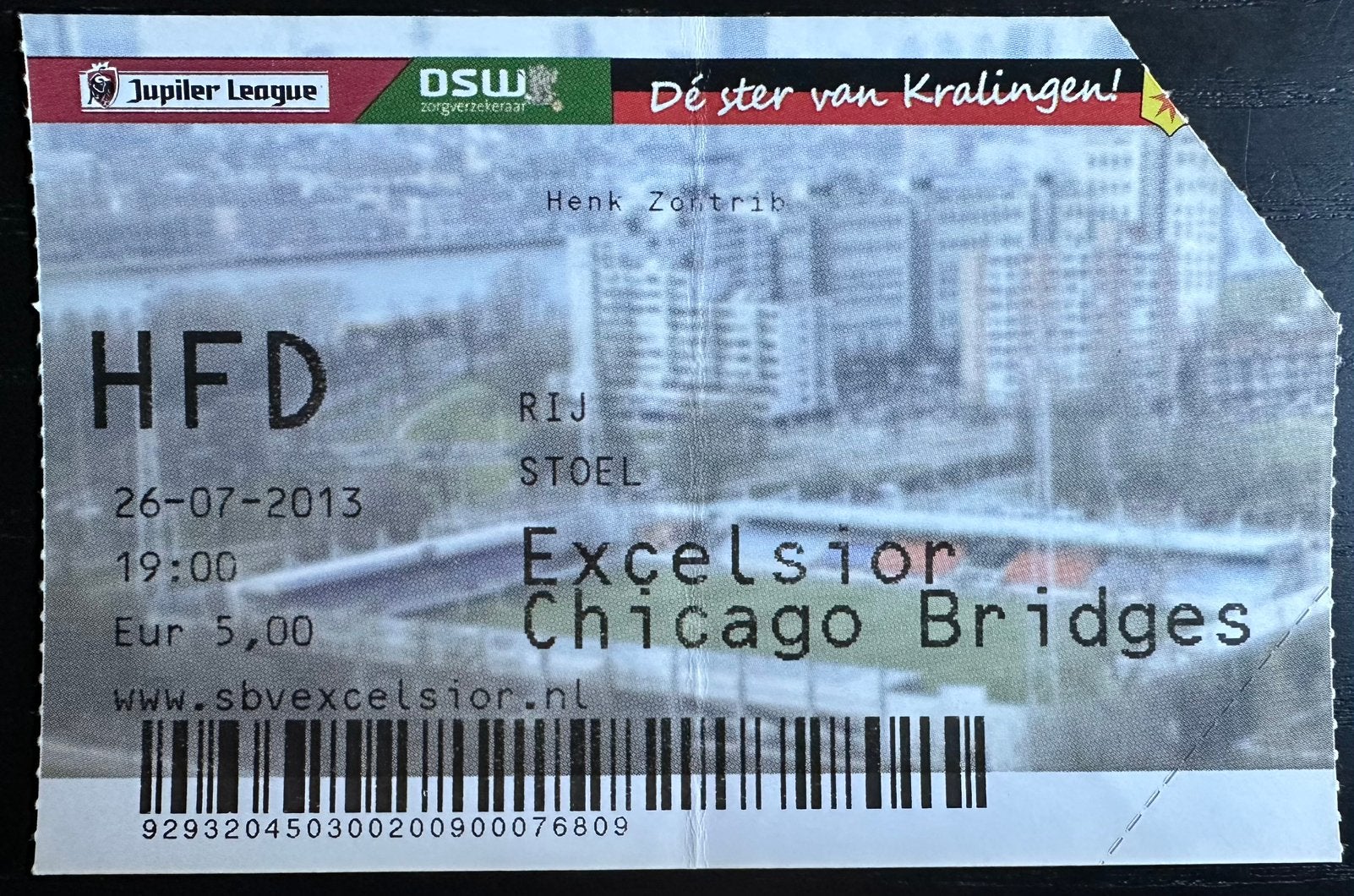 Ticket 13-14 Excelsior - Chicago Bridges, Ophalen of Verzenden, Gebruikt, Overige binnenlandse clubs, Overige typen