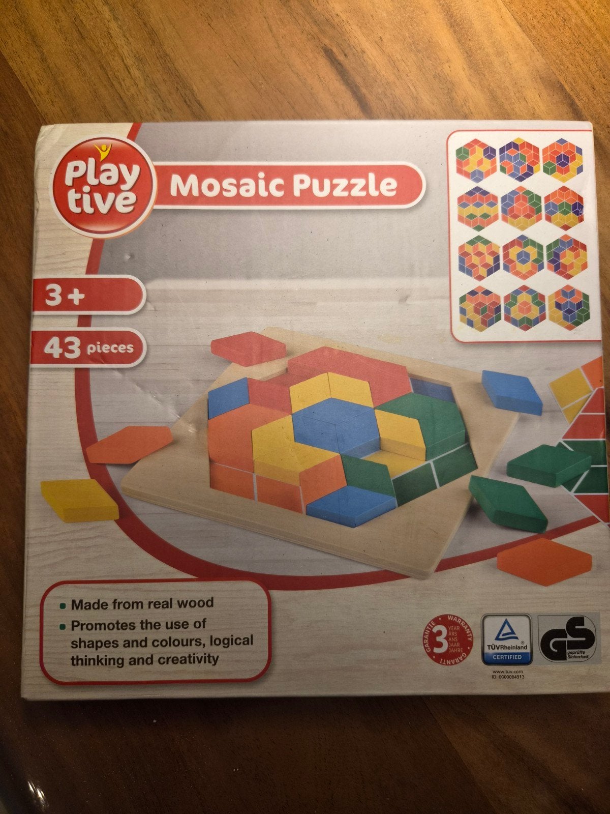 Playtive Mozaïek Puzzel - Houten Vormen voor Kinderen, Ophalen, 2 tot 4 jaar, 10 tot 50 stukjes, Nieuw