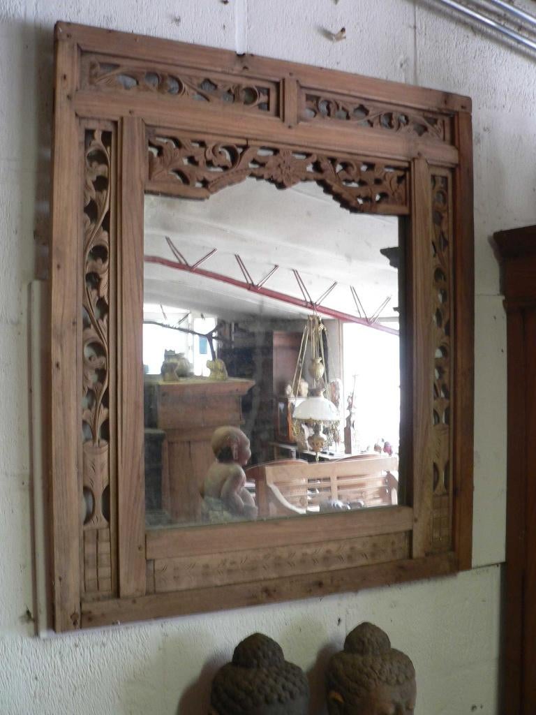 Spiegel JS7 uit Indonesie Indie Java houtsnijwerk kunst bali, Ophalen of Verzenden