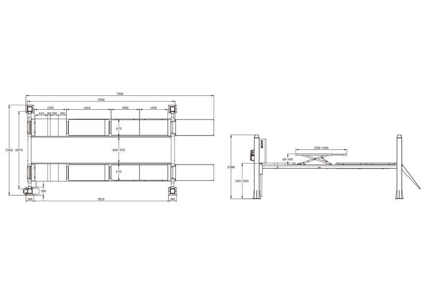 4-koloms hydraulische hefbrug 5,5 ton met uitlijnfunctie, Ophalen, Nieuw, Hydraulisch, Garagekrik