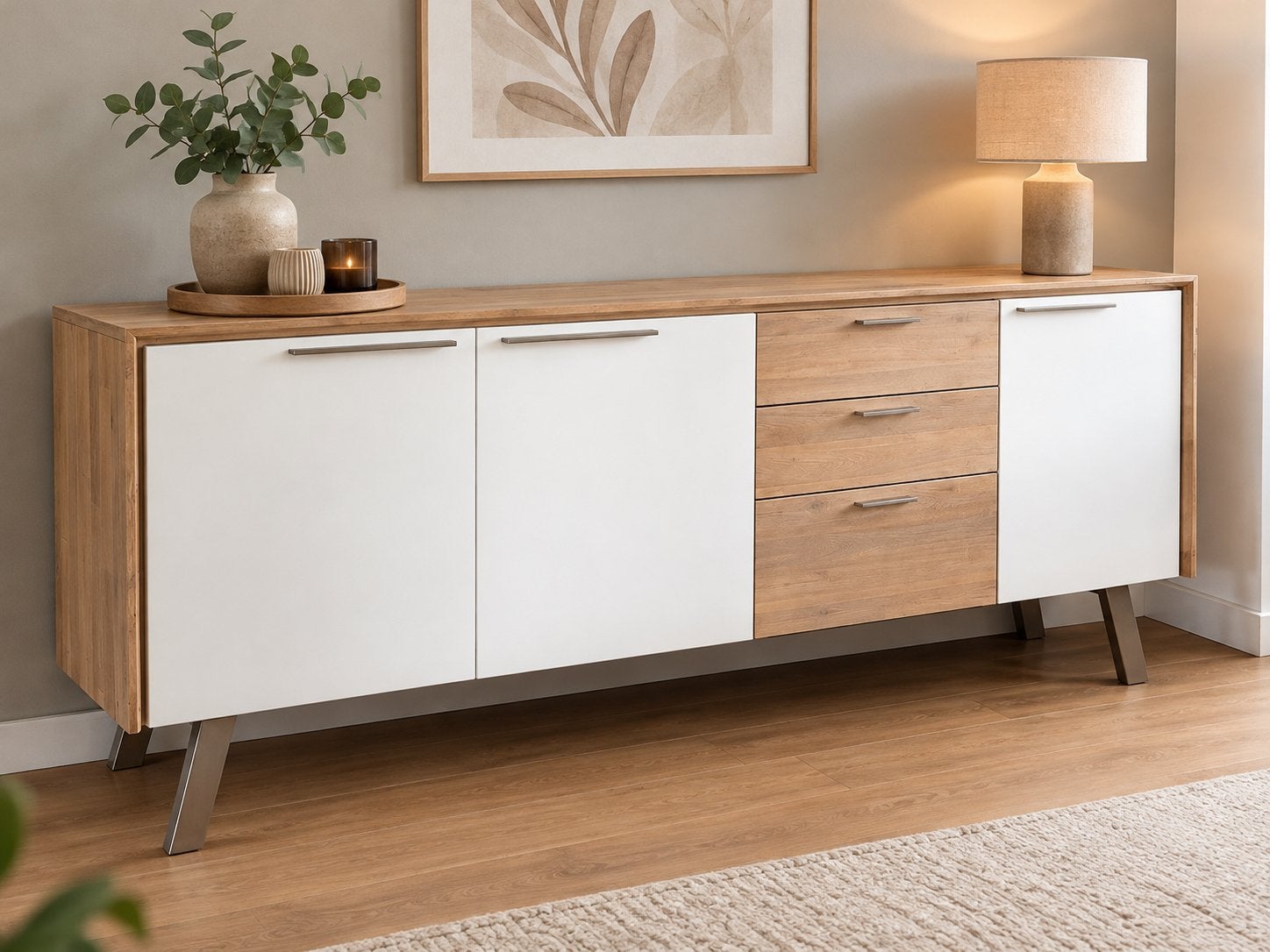 Mooi groot Xooon dressoir wit/hout, Met lade(s), Ophalen of Verzenden, Zo goed als nieuw, 200 cm of meer