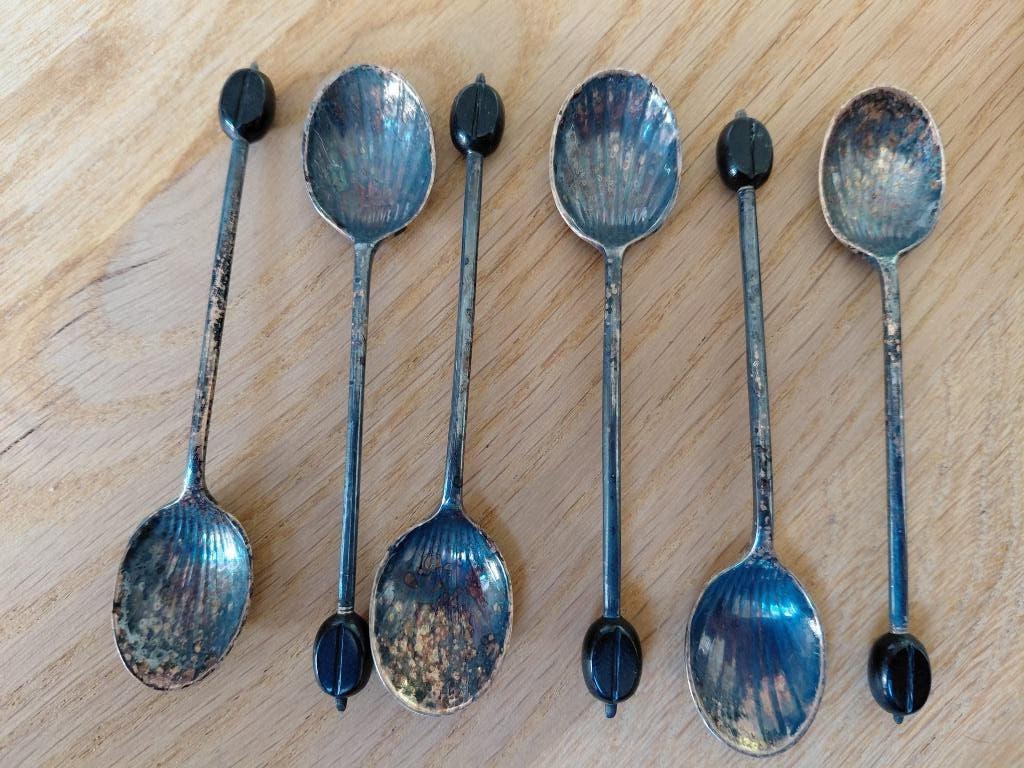 Verzilverde koffielepeltjes, Mappin & Webb, Antiek en Kunst, Antiek | Bestek, Ophalen