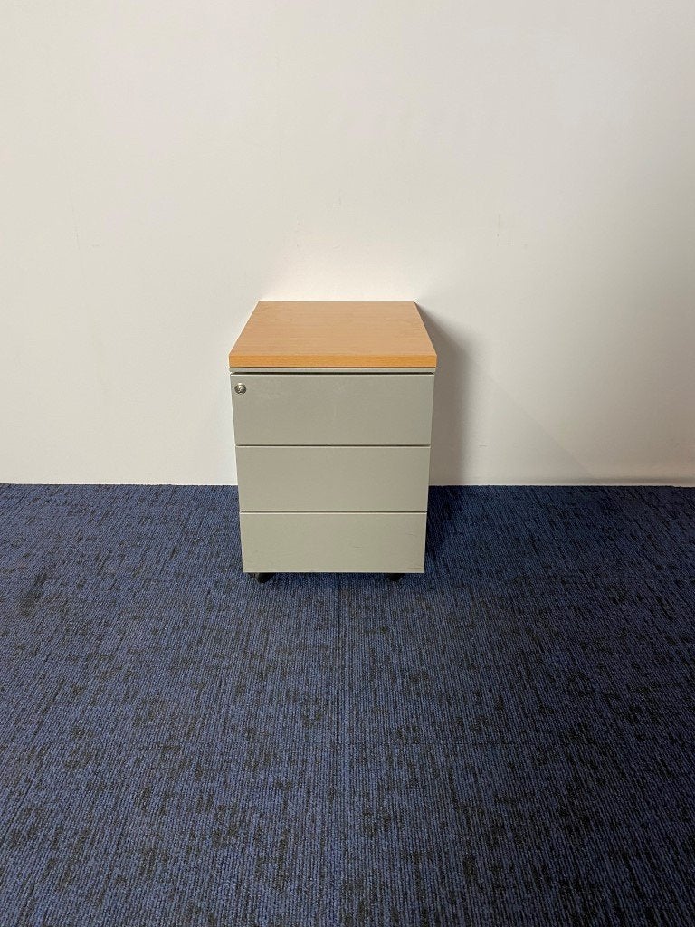 Ladeblok, aluminium, beuken topblad, 3 laden, Huis en Inrichting, Ophalen, Minder dan 50 cm, Gebruikt, 3 of 4 laden