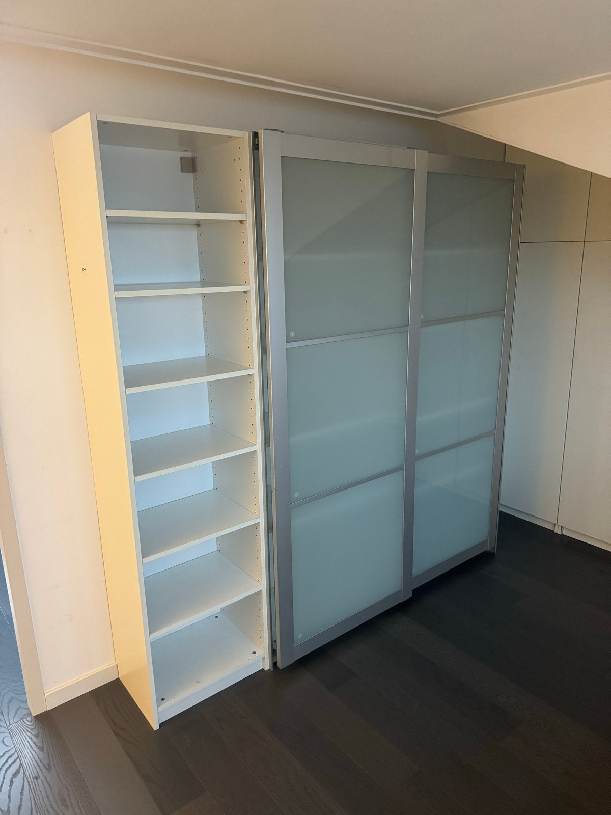 Ikea Pax Kast wit/matglas/alu met schuifdeure, Ophalen, Met deur(en), 200 cm of meer, 150 tot 200 cm