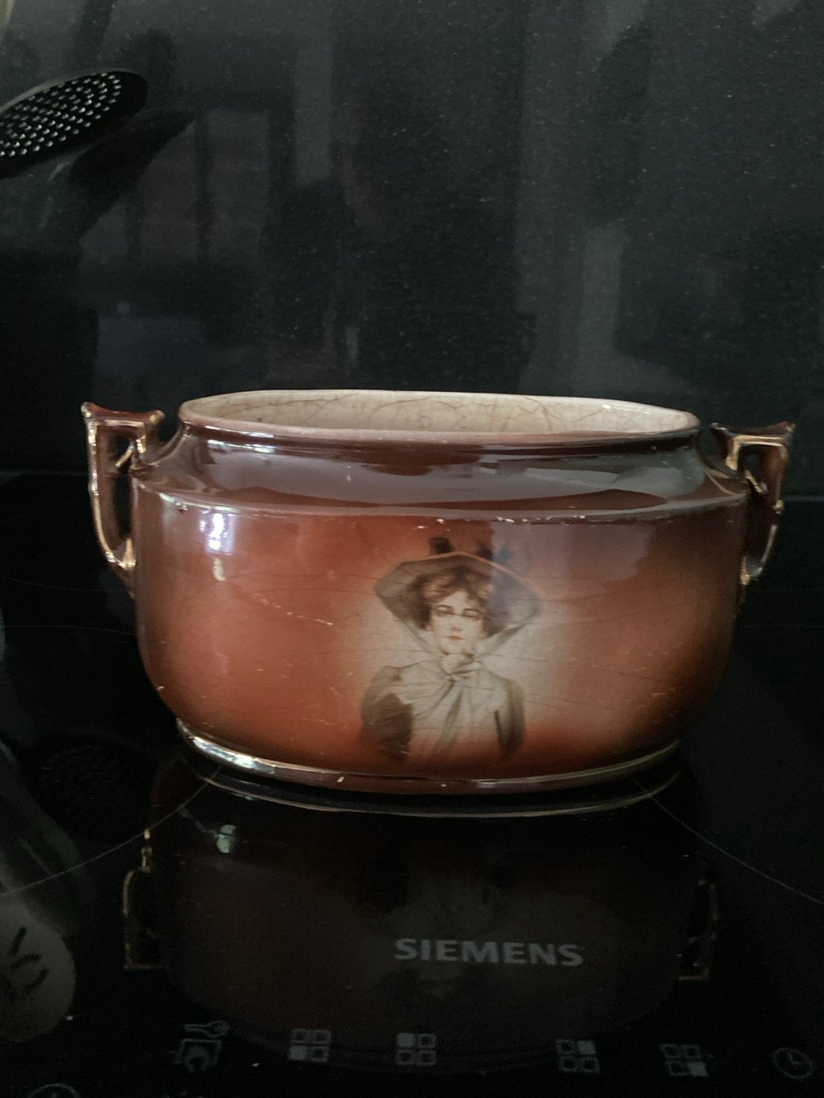 Antieke Keramische Terrine/Cachepot met Vrouwenportret, Ophalen of Verzenden