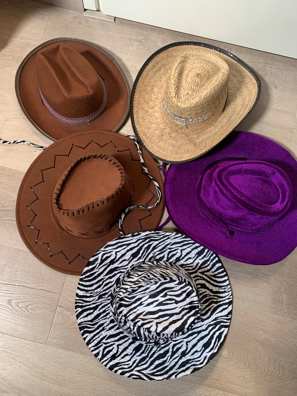 5 stuks cowboyhoeden - Diverse stijlen voor feestjes, Ophalen of Verzenden, Gedragen, One size fits all, Hoed