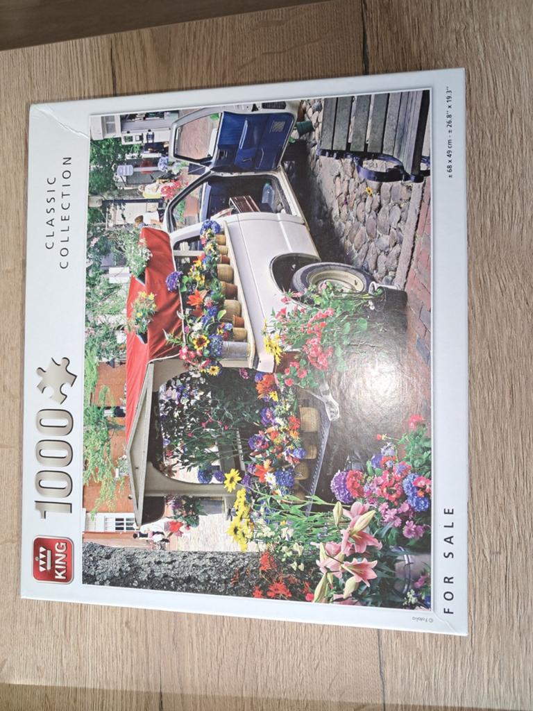 Puzzel 1000 stukjes compleet king for sale bloemenauto, Ophalen of Verzenden, 500 t/m 1500 stukjes, Zo goed als nieuw