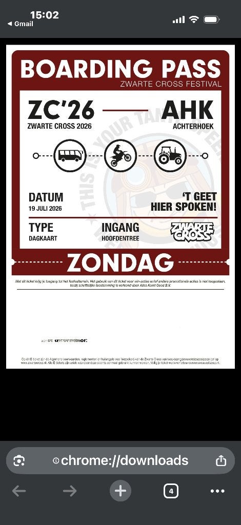 4x Tickets Zwarte Cross Dagkaart Zondag 19 juli 2026, Drie personen of meer