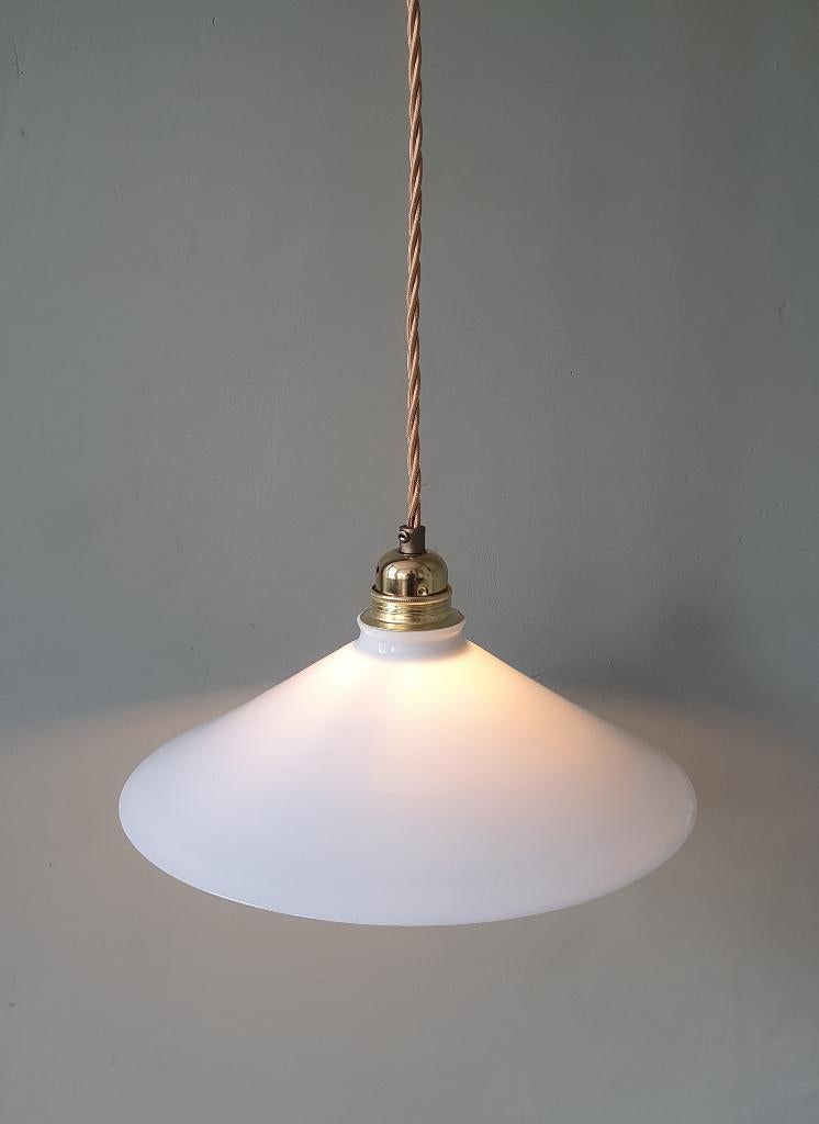 Vintage hanglamp - opaline glas - bankiers- schoenmakerslamp, Huis en Inrichting, Lampen | Hanglampen, Vintage, klassiek, retro