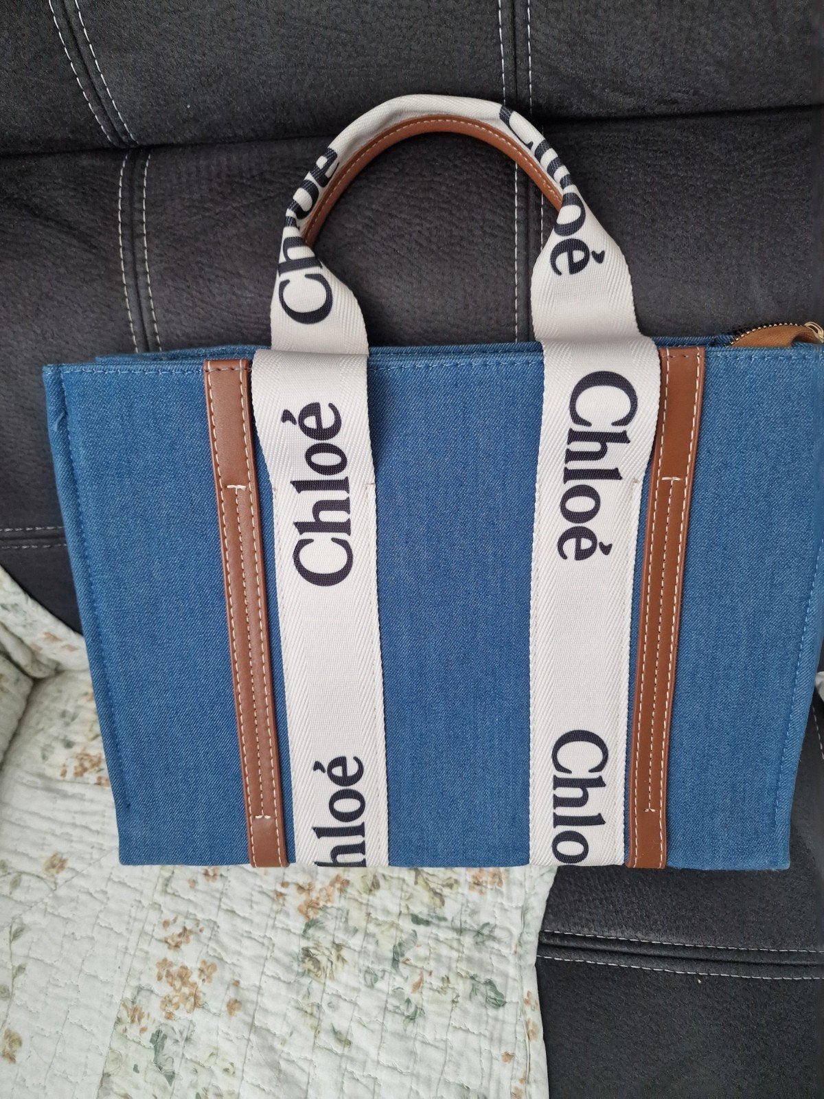Chloé Woody Tote Tas - Denim Blauw, Ophalen of Verzenden, Zo goed als nieuw, Blauw, Shopper
