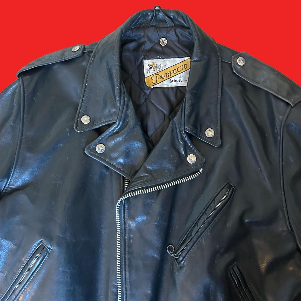 Vintage Schott Perfecto Leren Motorjas Zwart maat us46, Ophalen of Verzenden, Gedragen, Maat 52/54 (L), Zwart