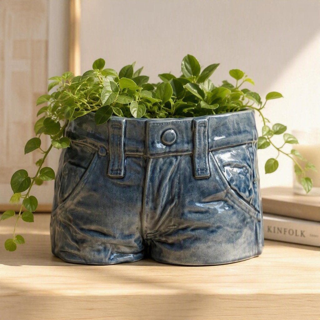 Vintage keramische jeans bloempot / vaas – Nummer 1300, Rond, Ophalen of Verzenden, Zo goed als nieuw, Aardewerk