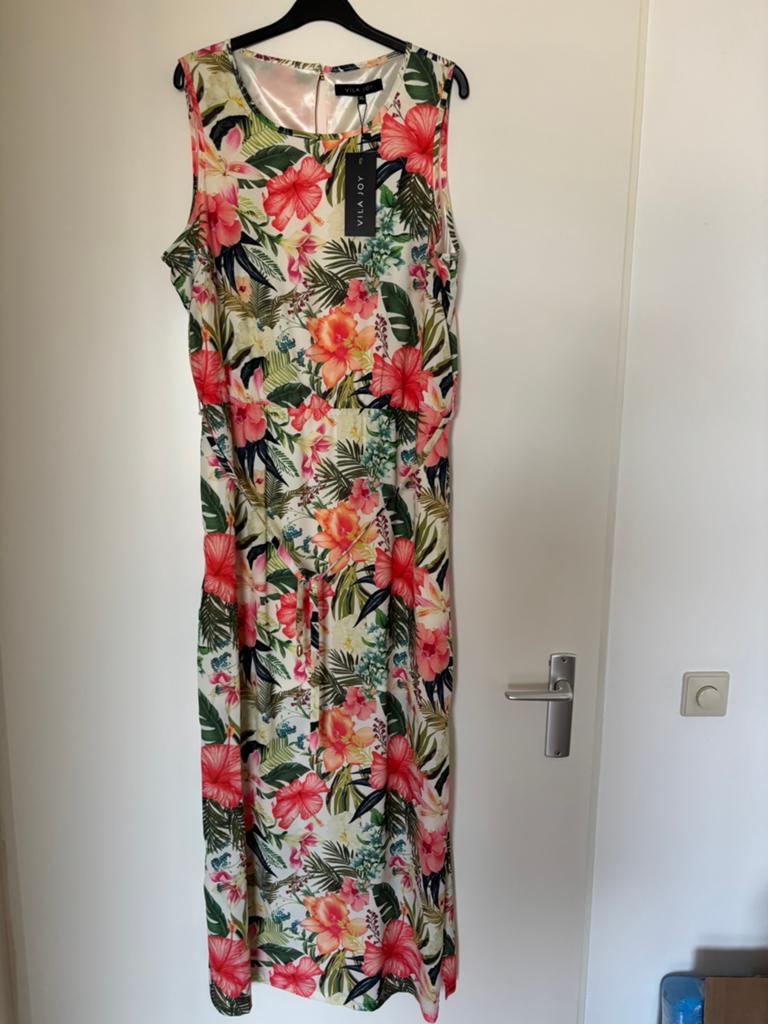 Fleurige Multicolor Satijnen Maxi Zomerjurk. M/L, Ophalen, Overige kleuren, Maat 42/44 (L), Zo goed als nieuw
