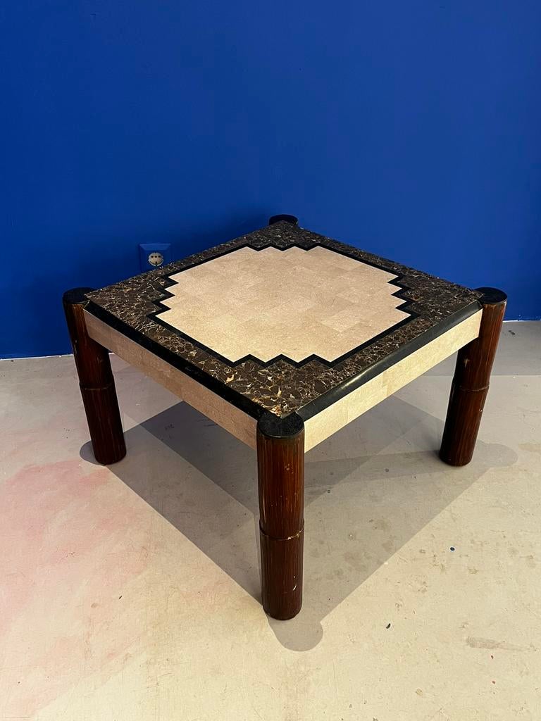 Vintage salontafel met stenen inleg. Hollywood Regency 70/80, Huis en Inrichting, Tafels | Salontafels, Ophalen, Zo goed als nieuw